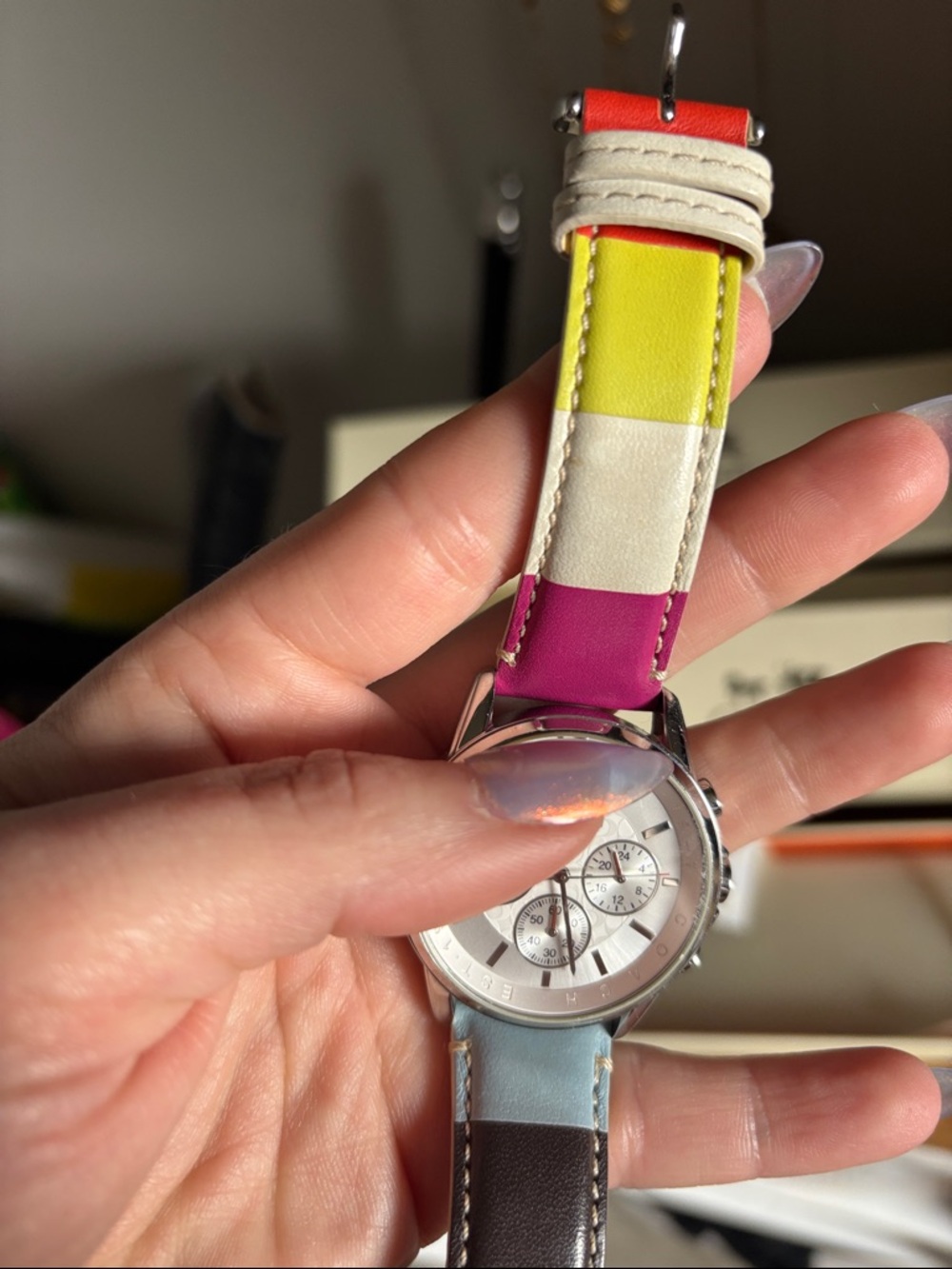 Coach Multicolor Leather Strap Chronograph Watch with Silver Dial - Picture 5 of 9
